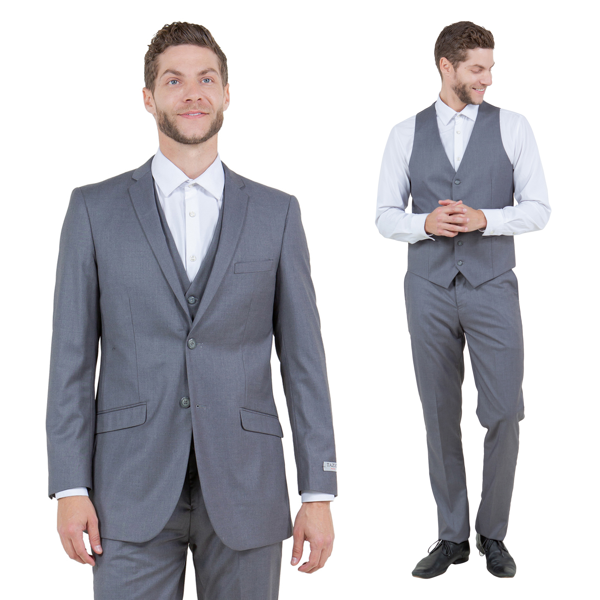 Slim Fit 3pc Mens Suit Set By Tazzio, Grey